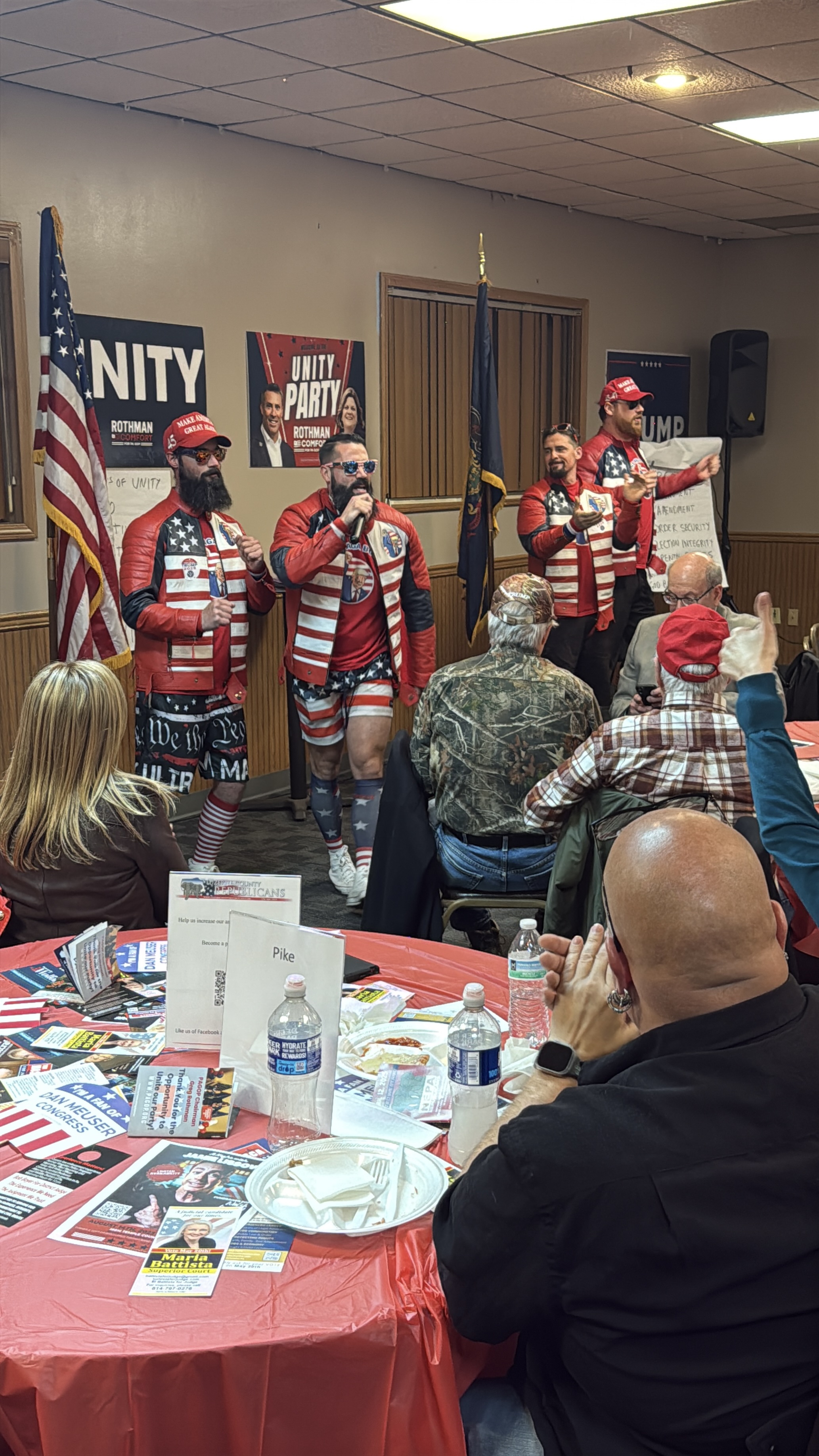 The MAGA Boyz speaking at a candidate event