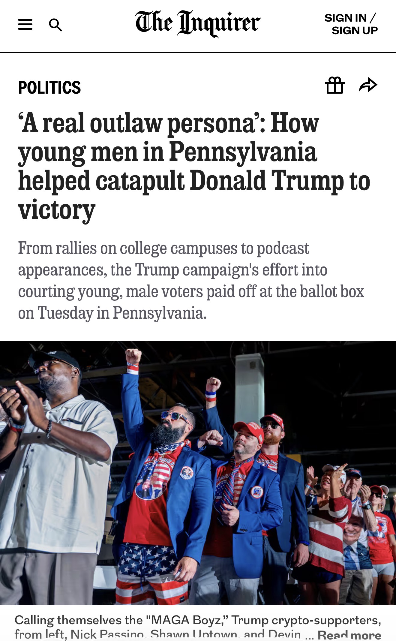Philadelphia Inquirer feature naming the MAGA Boyz